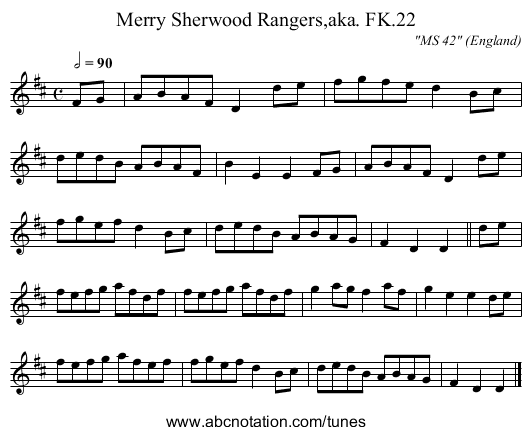 Merry Sherwood Rangers,aka. FK.22 - staff notation