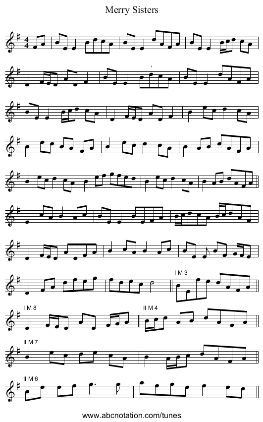 Merry Sisters - staff notation