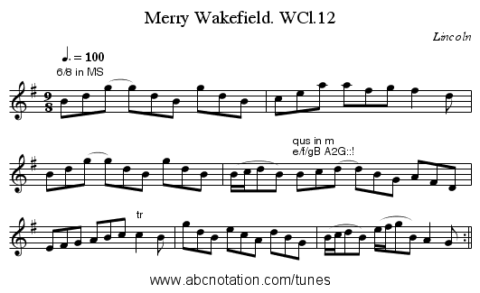 Merry Wakefield. WCl.12 - staff notation