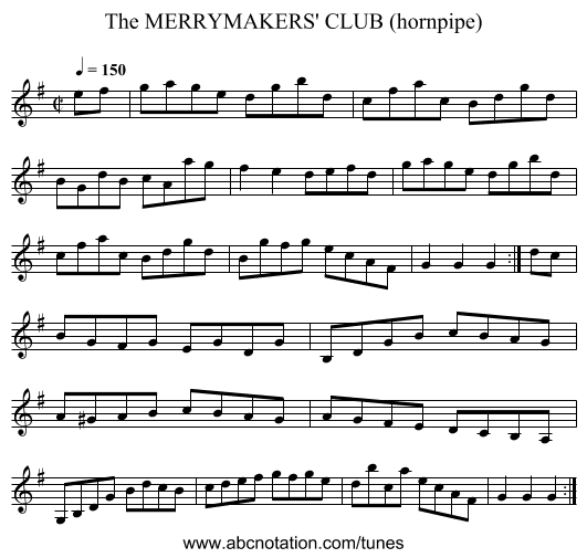 MERRYMAKERS' CLUB (hornpipe), The - staff notation
