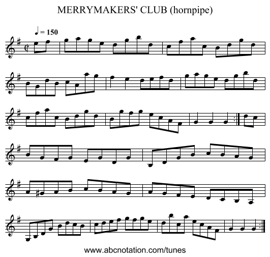 MERRYMAKERS' CLUB (hornpipe) - staff notation
