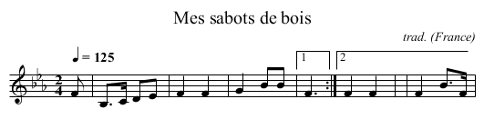 Mes sabots de bois - staff notation