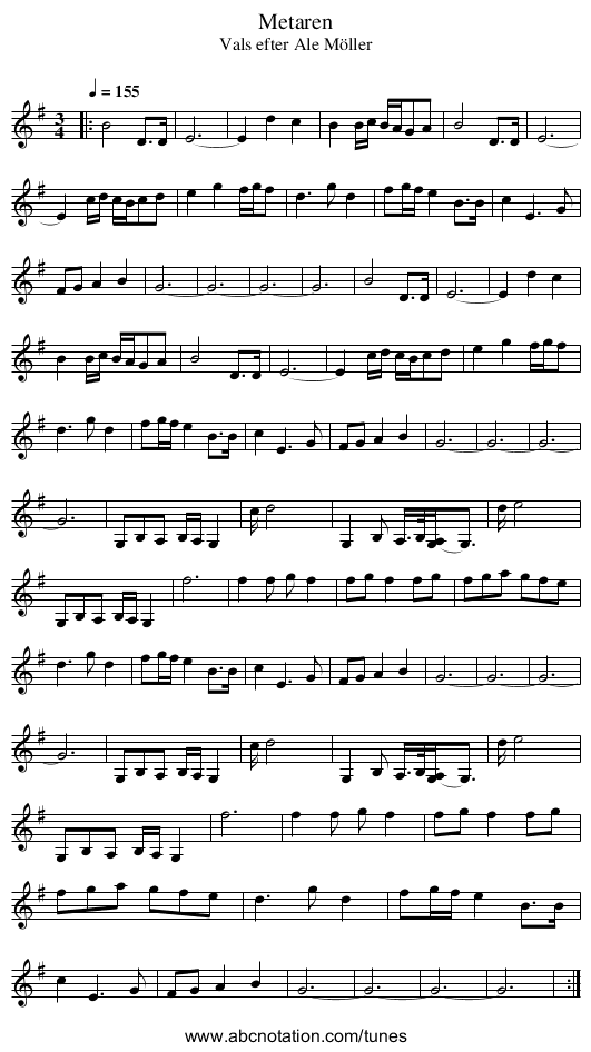 Metaren - staff notation