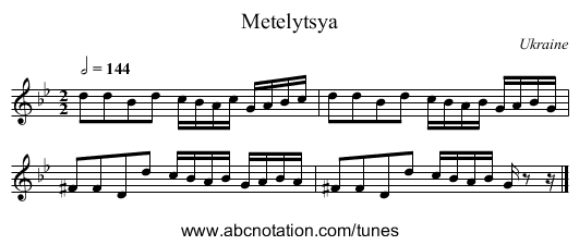 Metelytsya - staff notation