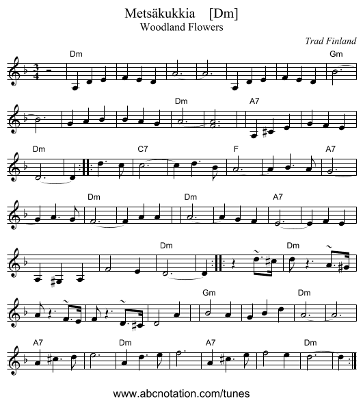 Mets&auml;kukkia    [Dm] - staff notation