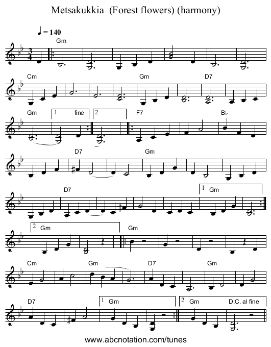 Metsakukkia  (Forest flowers) (harmony) - staff notation