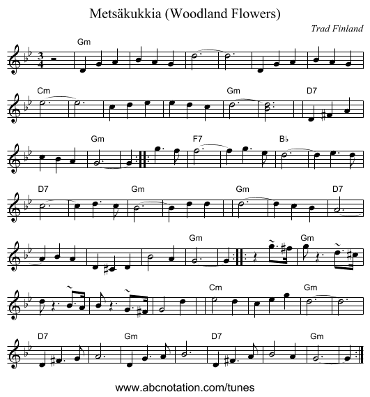 Metsäkukkia (Woodland Flowers) - staff notation