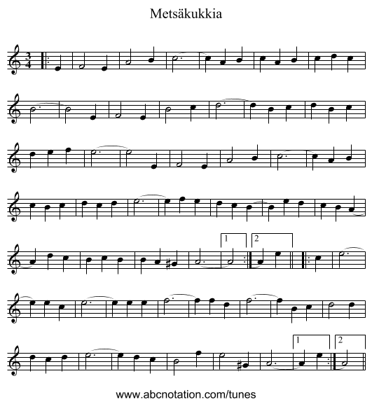 Metsäkukkia - staff notation