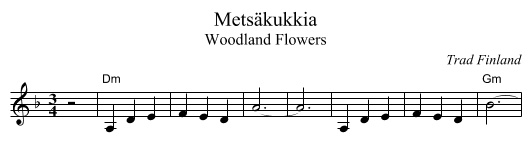 Mets&auml;kukkia - staff notation