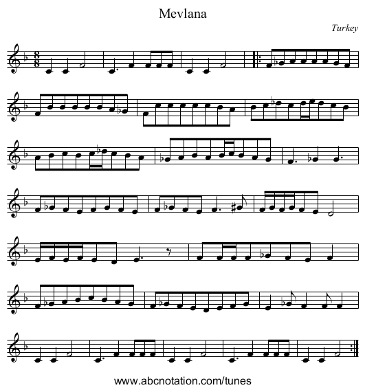 Mevlana - staff notation