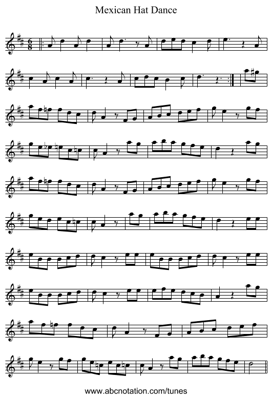 Mexican Hat Dance - staff notation