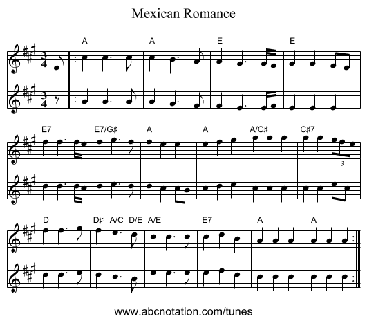 Mexican Romance - staff notation