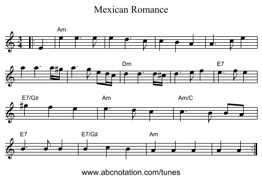 Mexican Romance - staff notation