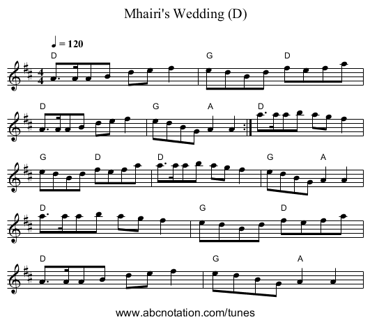 Mhairi's Wedding (D) - staff notation