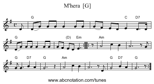 M'hera  [G] - staff notation