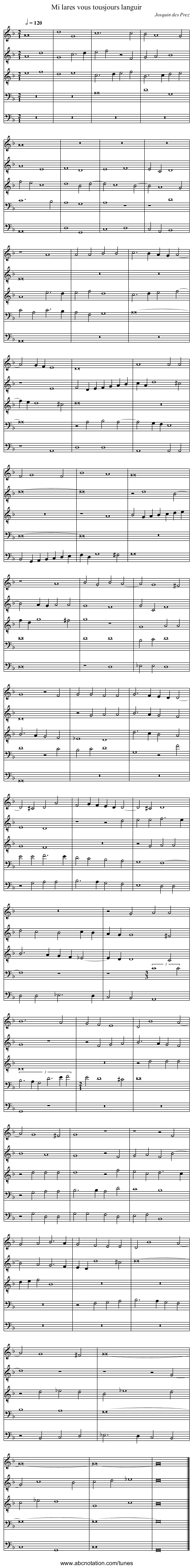 Mi lares vous tousjours languir - staff notation