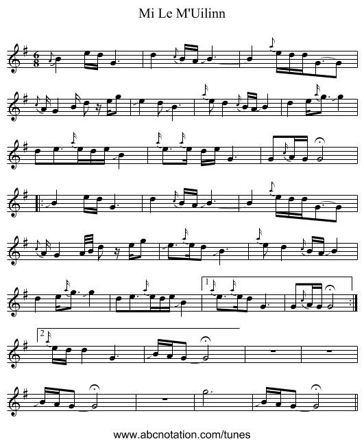 Mi Le M'Uilinn - staff notation