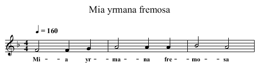 Mia yrmana fremosa - staff notation