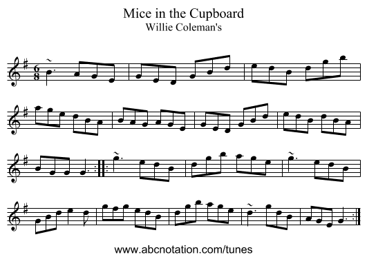 Mice in the Cupboard - staff notation