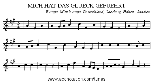 MICH HAT DAS GLUECK GEFUEHRT - staff notation