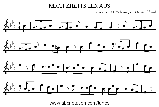MICH ZIEHTS HINAUS - staff notation