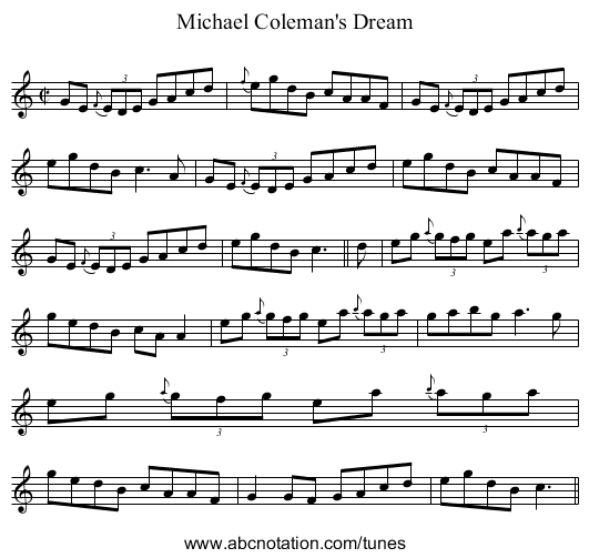 Michael Coleman's Dream - staff notation