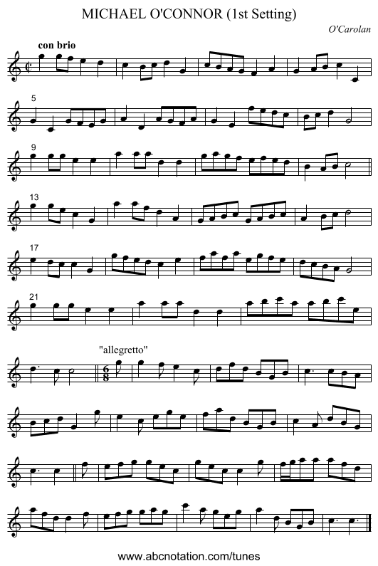 MICHAEL O'CONNOR (1st Setting) - staff notation