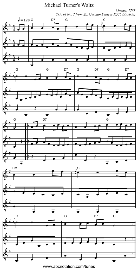Michael Turner's Waltz - staff notation