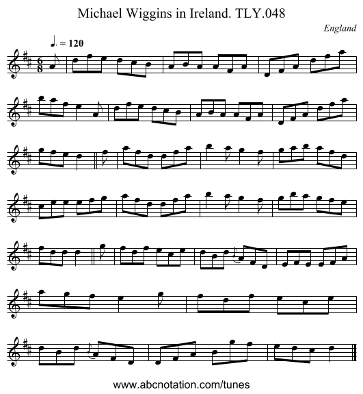 Michael Wiggins in Ireland. TLY.048 - staff notation