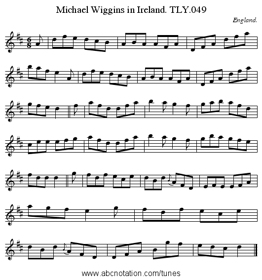 Michael Wiggins in Ireland. TLY.049 - staff notation