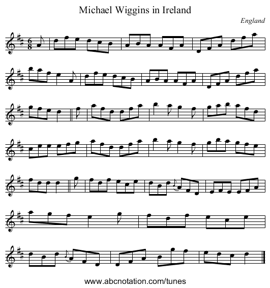 Michael Wiggins in Ireland - staff notation