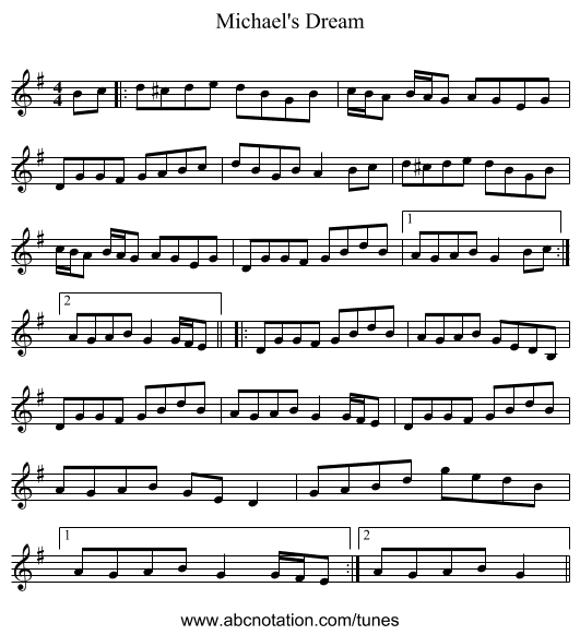 Michael's Dream - staff notation