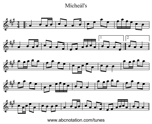 Mícheál's - staff notation