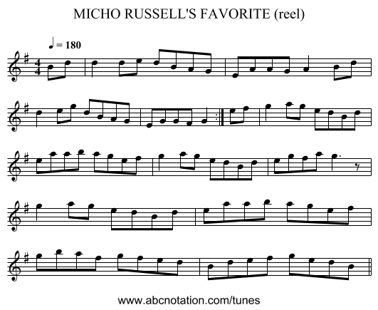 MICHO RUSSELL'S FAVORITE (reel) - staff notation