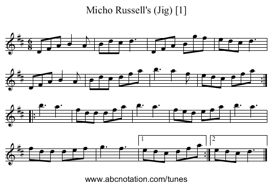 Micho Russell's (Jig) [1] - staff notation