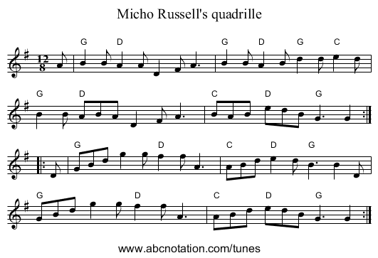 Micho Russell's quadrille - staff notation