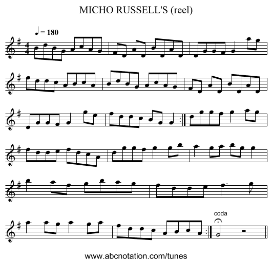 MICHO RUSSELL'S (reel) - staff notation