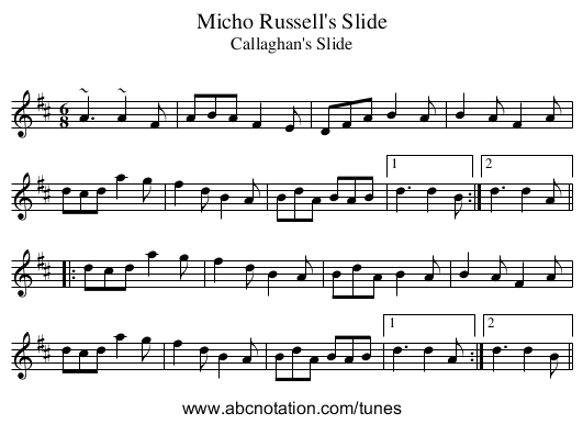 Micho Russell's Slide - staff notation