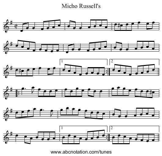 Micho Russell's - staff notation