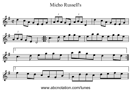 Micho Russell's - staff notation