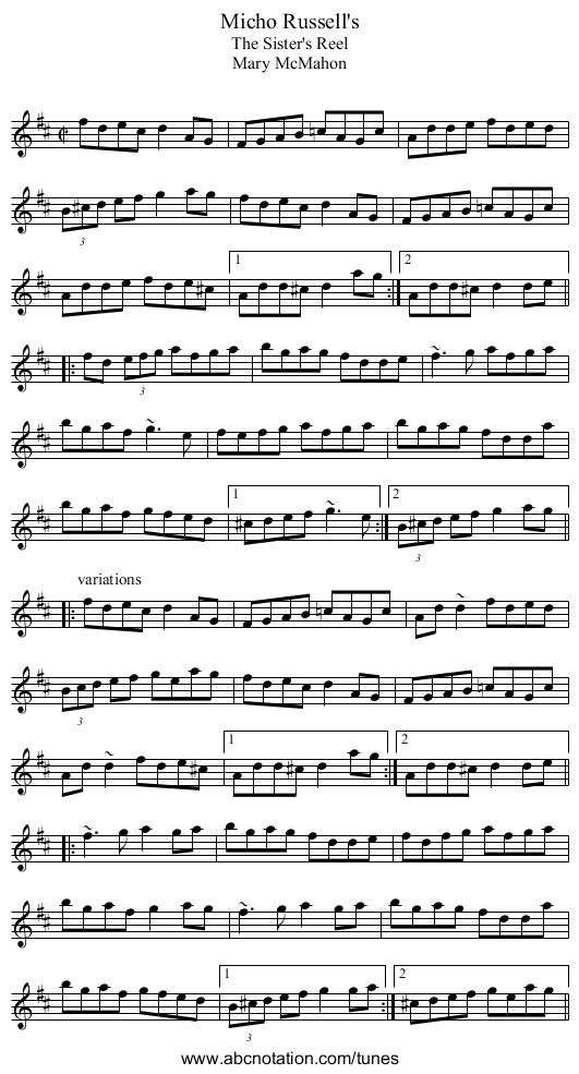 Micho Russell's - staff notation