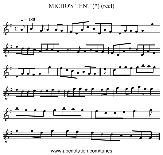 MICHO'S TENT (*) (reel) - staff notation