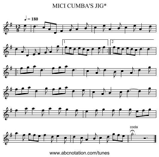 MICI CUMBA'S JIG* - staff notation