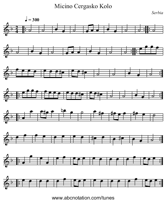 Micino Cergasko Kolo - staff notation