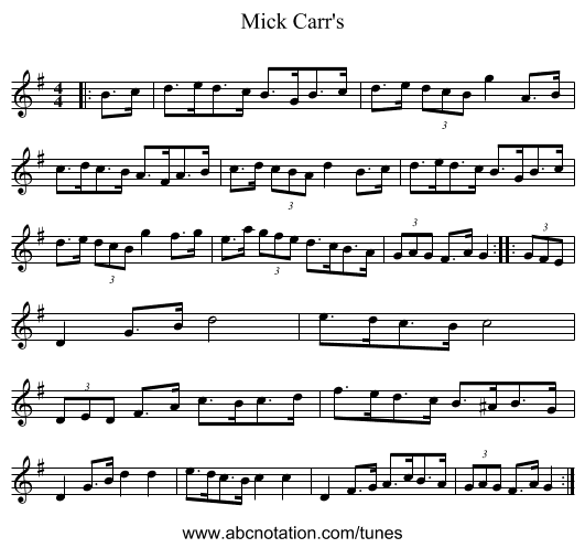 Mick Carr's - staff notation