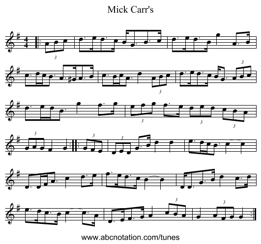 Mick Carr's - staff notation