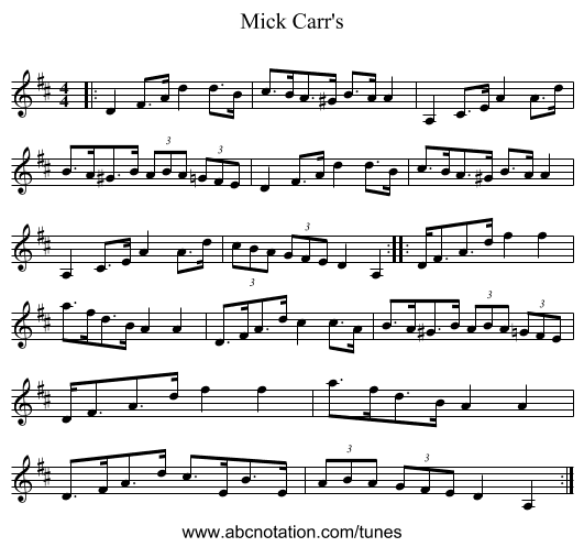 Mick Carr's - staff notation
