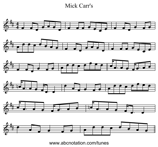 Mick Carr's - staff notation