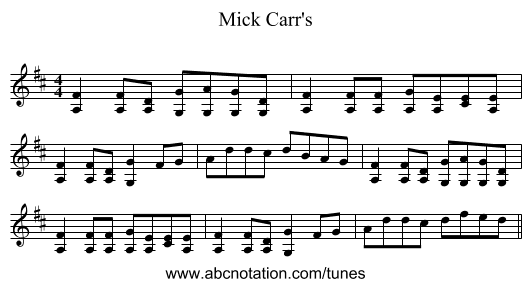 Mick Carr's - staff notation