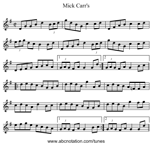 Mick Carr's - staff notation
